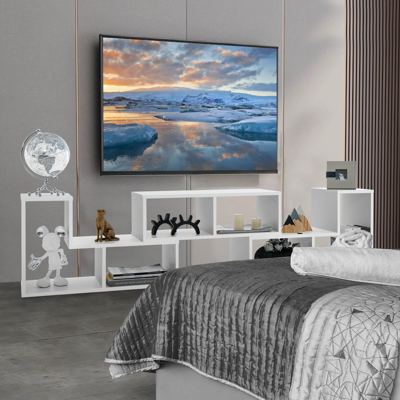 3 Pieces Convertible TV Stand for TVs up to 65 Inches-White