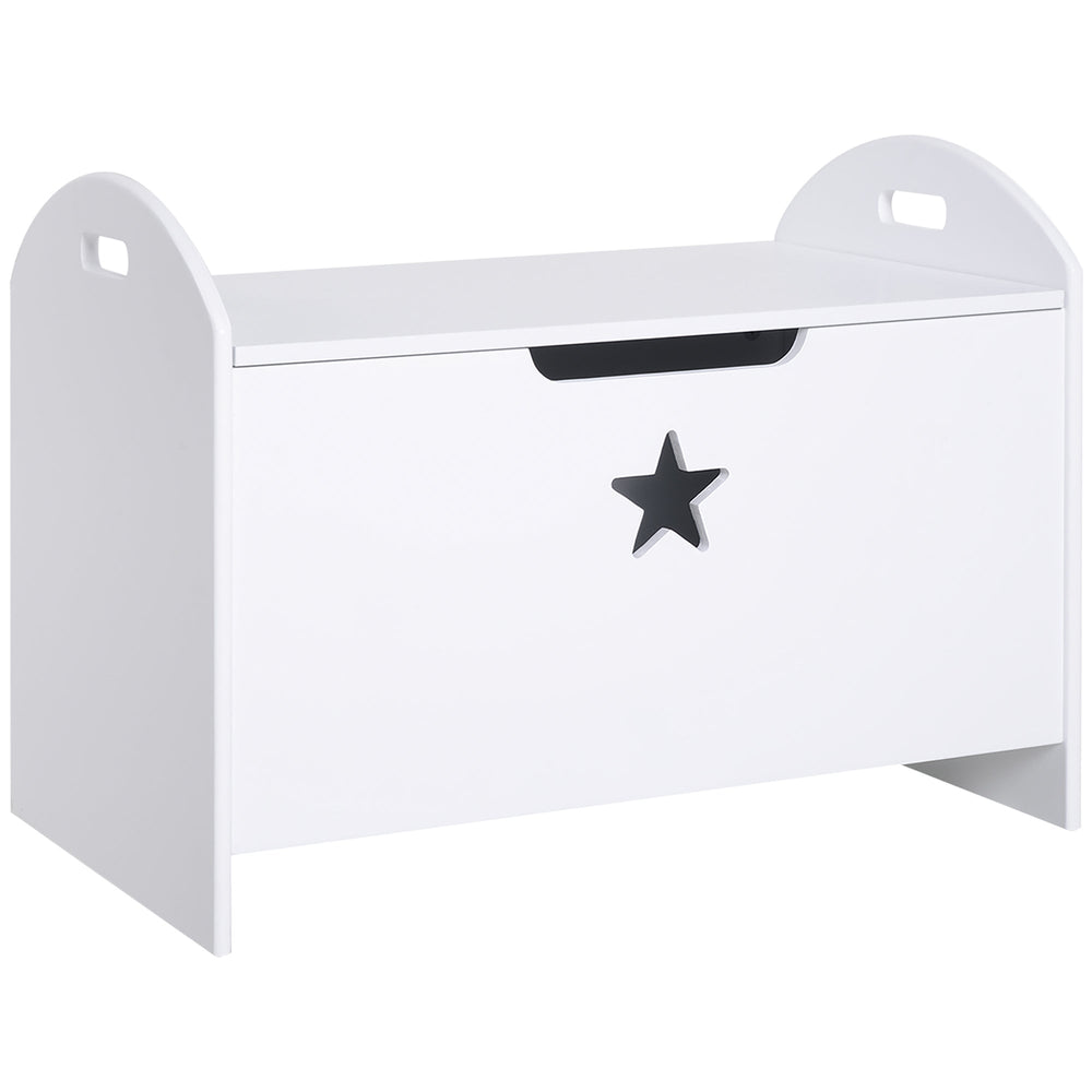 HOMCOM Kids Wooden Toy Box Organizer Children's Toy Storage with Lid Safety Hinge Side Handle Playroom Furniture White