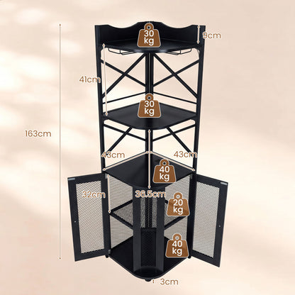 Corner Bar Cabinet with LED Lights Power Outlet and Glass Holder Storage Shelves-Black