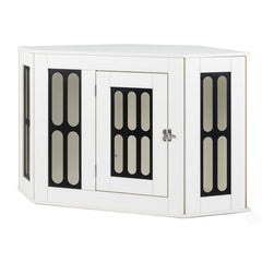 Corner Dog Crate Furniture Metal Side Table for Small Dogs-White