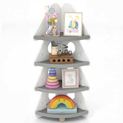 4-Tier Kids Corner Bookshelf for Kids Room and Nursery Playroom-White