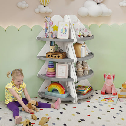 4-Tier Kids Corner Bookshelf for Kids Room and Nursery Playroom-White