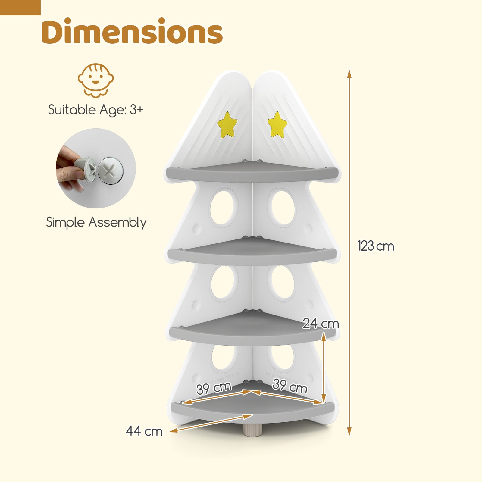 4-Tier Kids Corner Bookshelf for Kids Room and Nursery Playroom-White