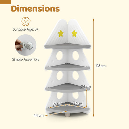 4-Tier Kids Corner Bookshelf for Kids Room and Nursery Playroom-White