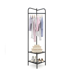 Corner Coat Rack with Shelves and Top Hanger-Black