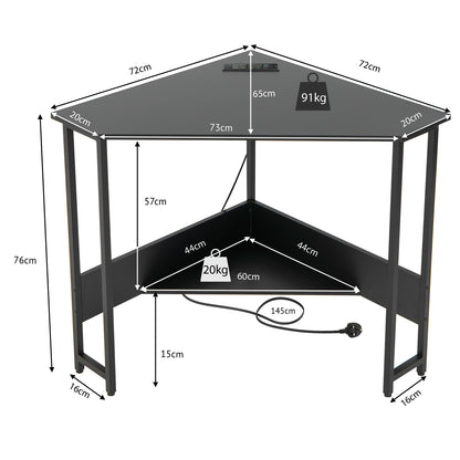 Corner Desk 90-degree Triangle Computer Desk with Power Outlet-Black