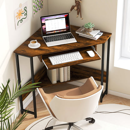 Corner Desk with Power Outlets Small Computer Desk-Rustic Brown