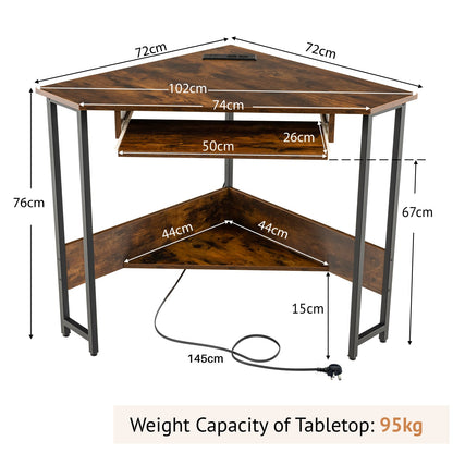 Corner Desk with Power Outlets Small Computer Desk-Rustic Brown