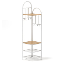 Corner Hall Tree 4-Tier Coat Rack with Storage Bench and Hooks-Natural
