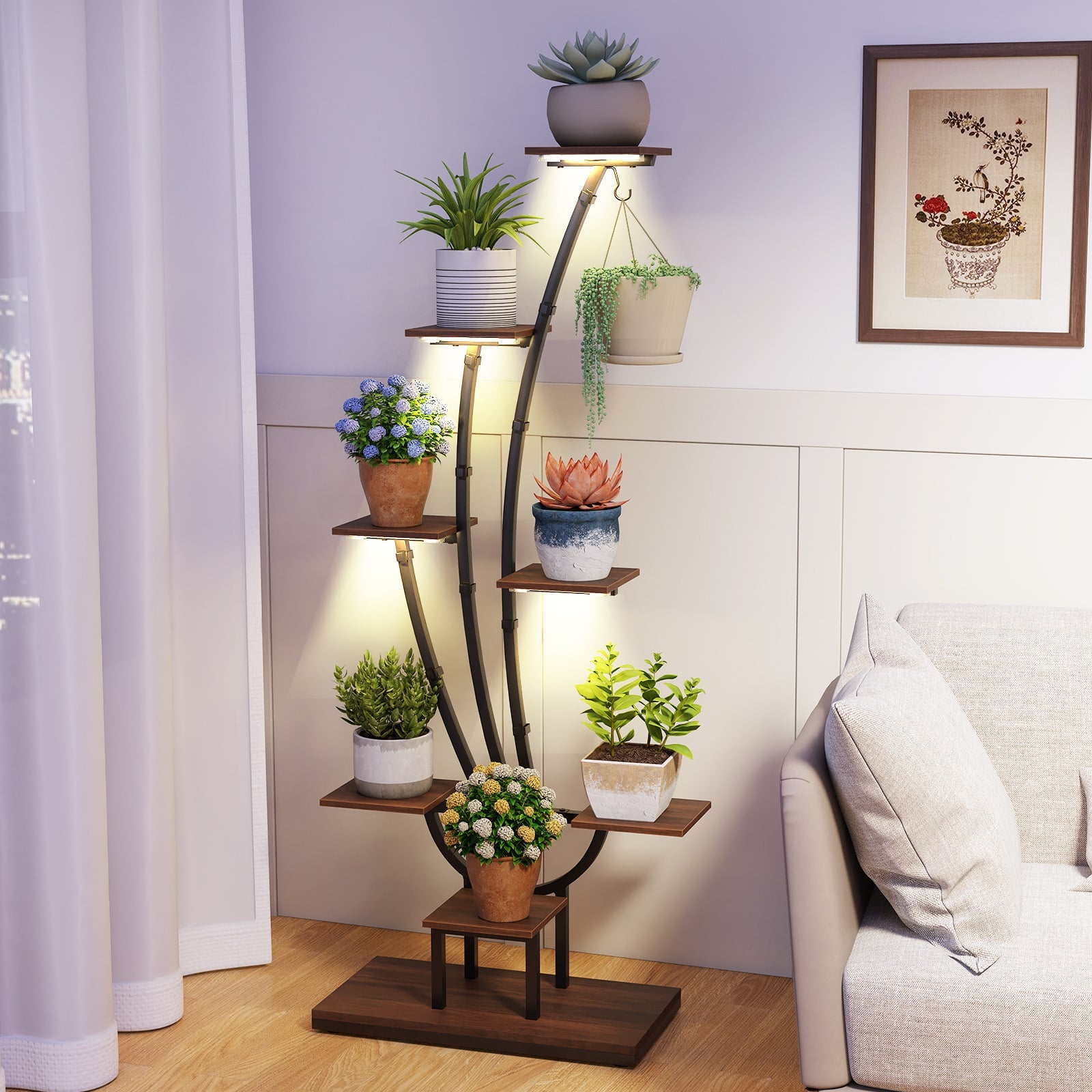155CM Tall 8-Tier Corner Metal Plant Shelf for Multiple Plants-Black & Brown-1 Piece
