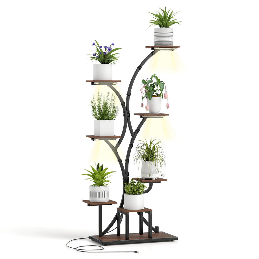 146CM Tall 8-Tier Corner Metal Plant Shelf for Multiple Plants-Walnut