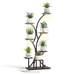 146CM Tall 8-Tier Corner Metal Plant Shelf for Multiple Plants-Walnut
