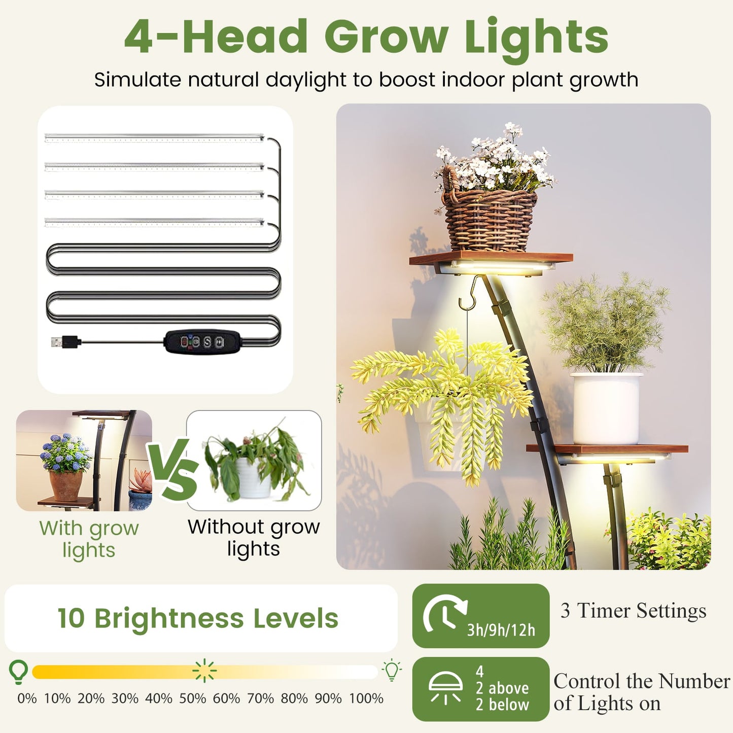 155CM Tall 8-Tier Corner Metal Plant Shelf for Multiple Plants-Black & Brown-1 Piece