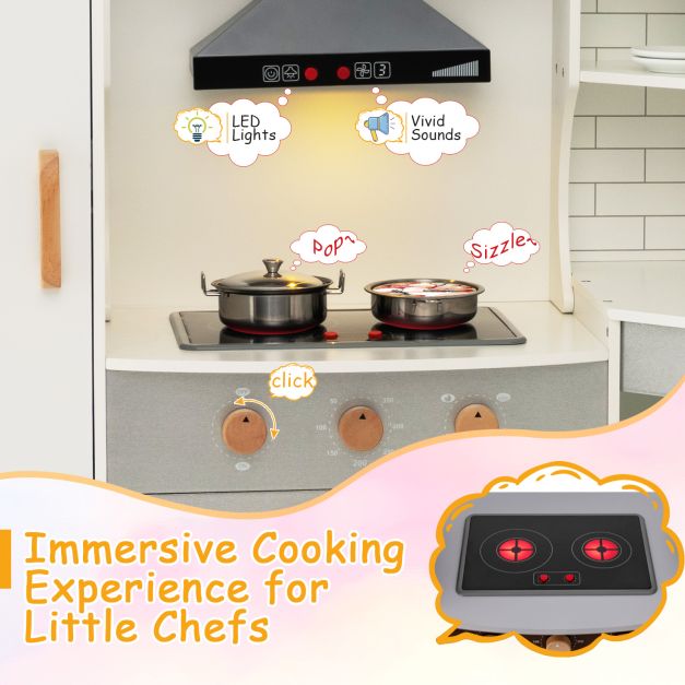 Wooden Corner Play Kitchen with Sounds and Lights for Kids