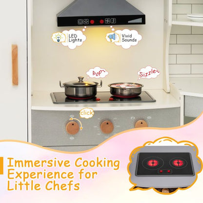 Wooden Corner Play Kitchen with Sounds and Lights for Kids