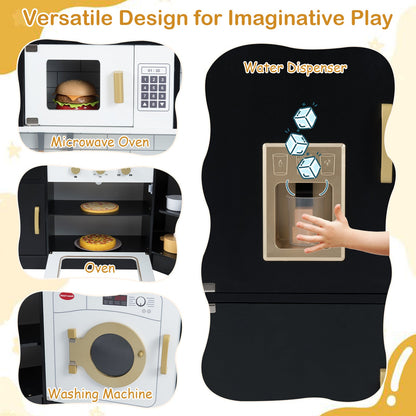 Wooden Corner Play Kitchen with Sounds and Lights-Black