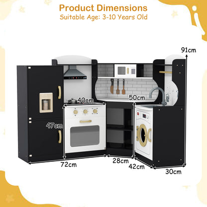Wooden Corner Play Kitchen with Sounds and Lights-Black