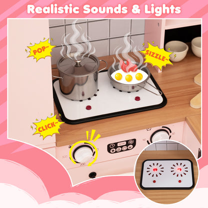 Wooden Corner Play Kitchen with Pine Wood Legs and Lights & Sounds-Pink