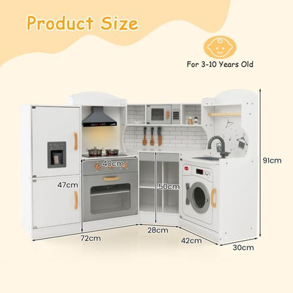 Wooden Corner Play Kitchen with Sounds and Lights for Kids