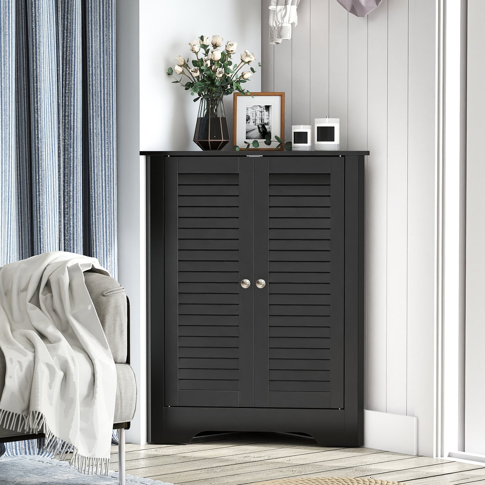 Corner Storage Cabinet Display Unit-Black
