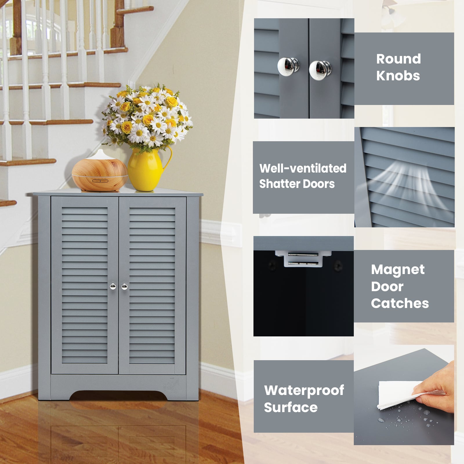 Corner Storage Cabinet Display Unit-Grey