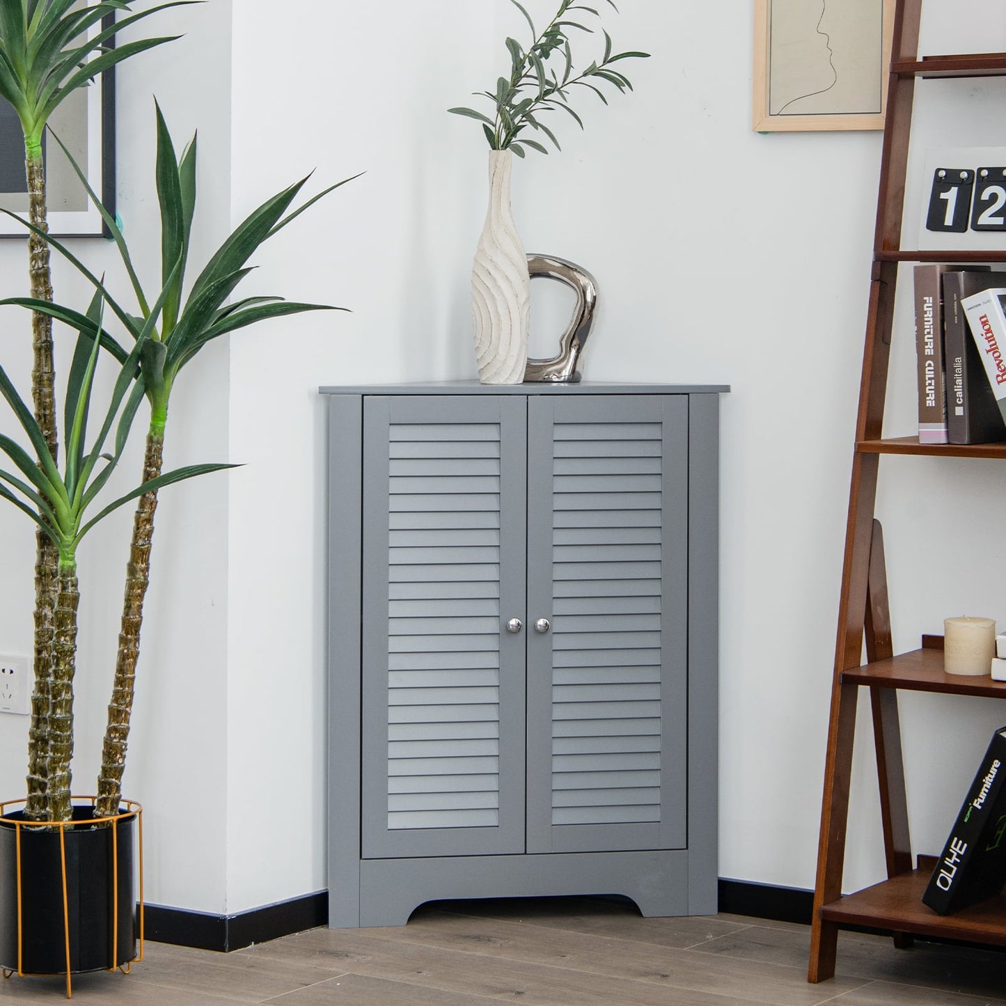 Corner Storage Cabinet Display Unit-Grey