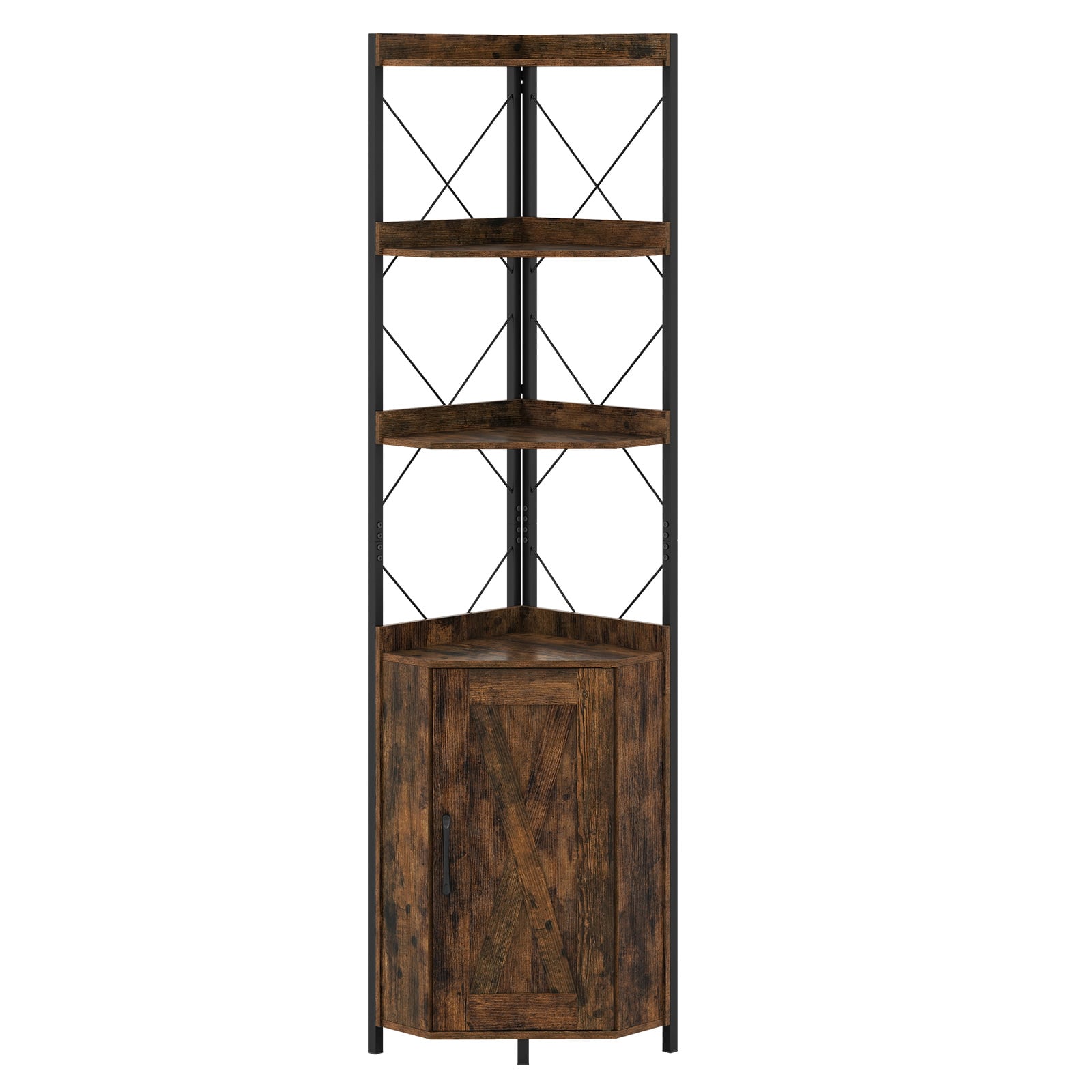 6-Tier Corner Storage Shelf with Door and Raised Edge Protection-Rustic Brown