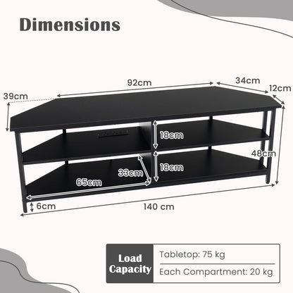 Corner TV Stand with AC Outlets and Storage Shelves-Black