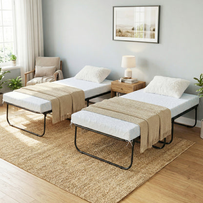Cot Size Folding Bed with Mattress Heavy-Duty Metal Frame
