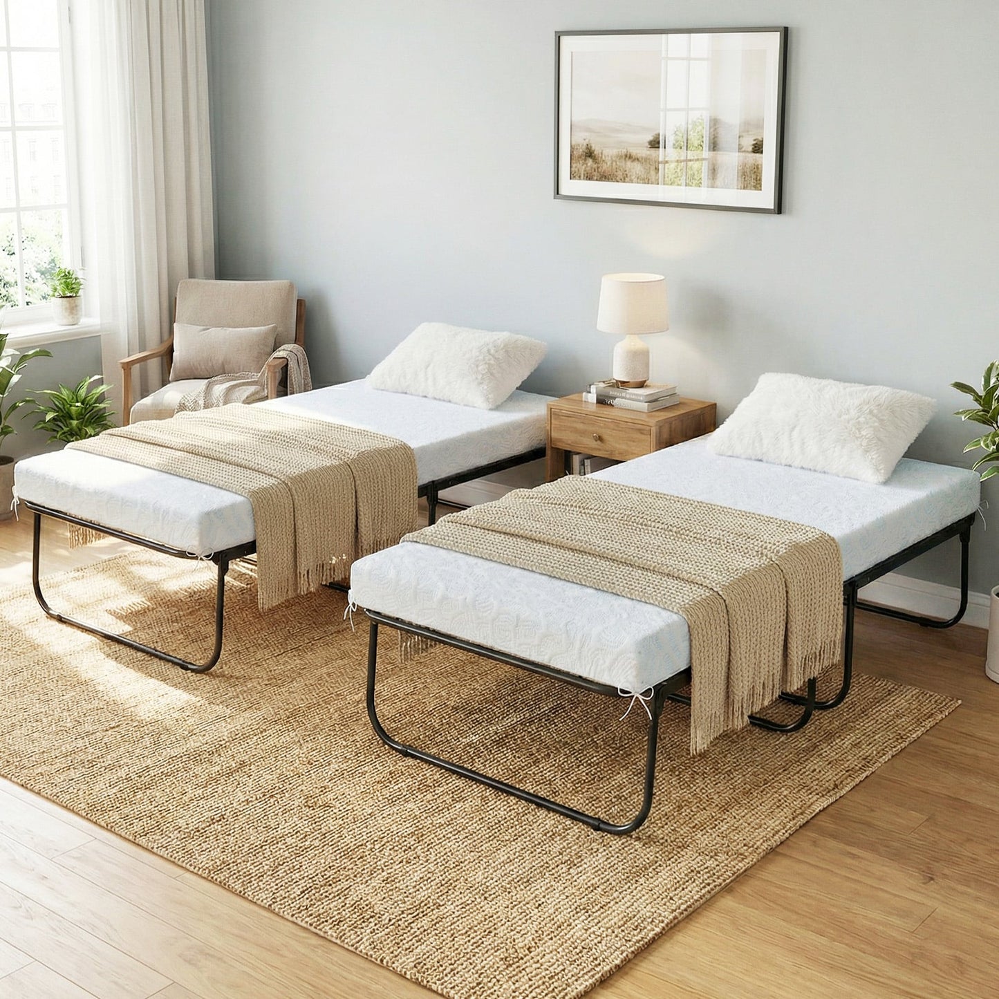 Cot Size Folding Bed with Mattress Heavy-Duty Metal Frame