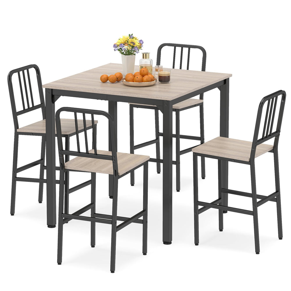 Counter Height Dining Table Set for 4 Kitchen Bar Table and Chairs Set with Faux Marble Surface-Grey