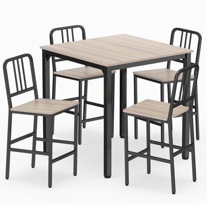 Counter Height Dining Table Set for 4 Kitchen Bar Table and Chairs Set with Faux Marble Surface-Grey