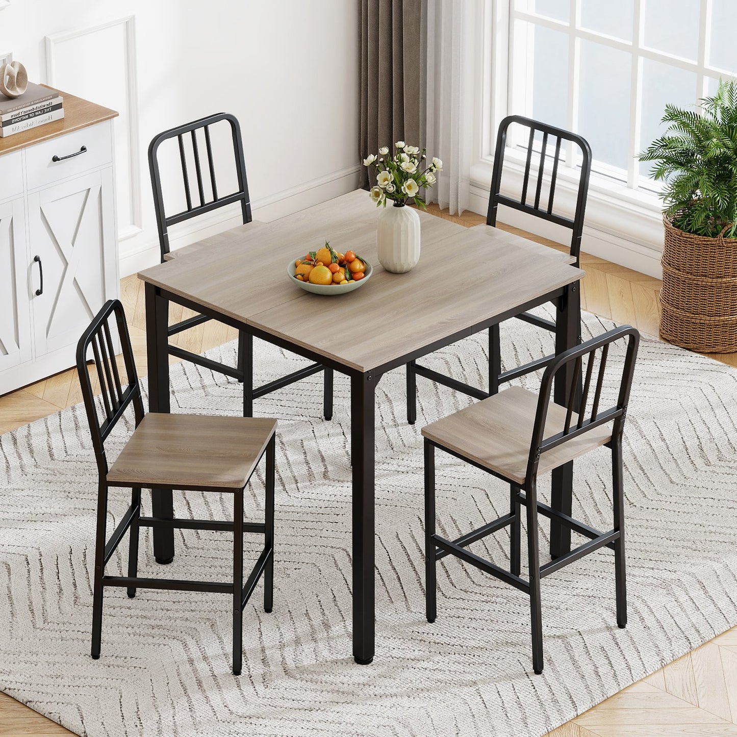 Counter Height Dining Table Set for 4 Kitchen Bar Table and Chairs Set with Faux Marble Surface-Grey