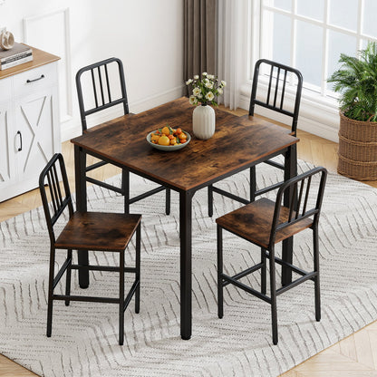 Counter Height Dining Table Set for 4 Kitchen Bar Table and Chairs Set with Faux Marble Surface-Rustic Brown