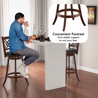 Upholstered Counter Height Barstools with PU Surface and Rubber Wood Frame-29 Inches