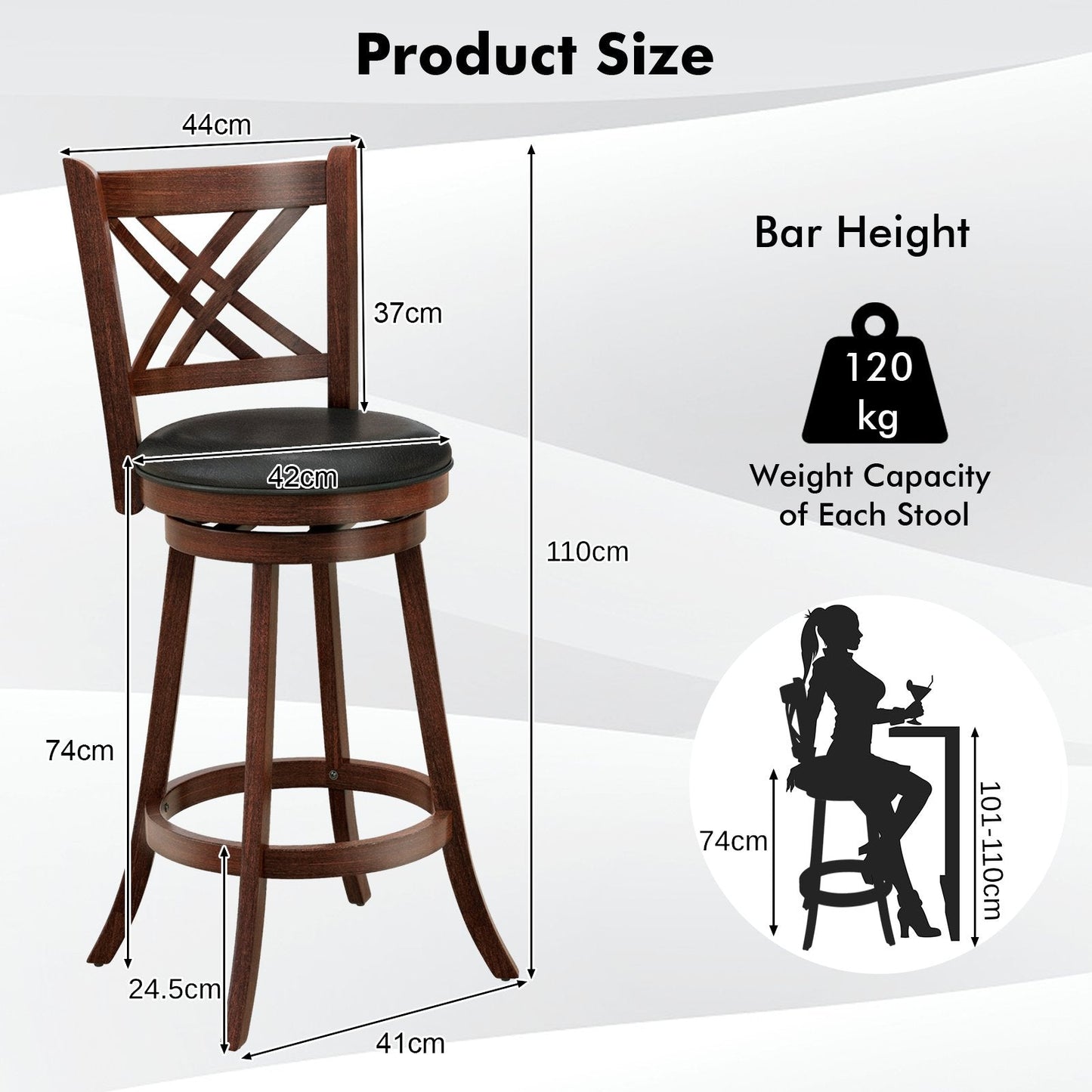 Upholstered Counter Height Barstools with PU Surface and Rubber Wood Frame-29 Inches