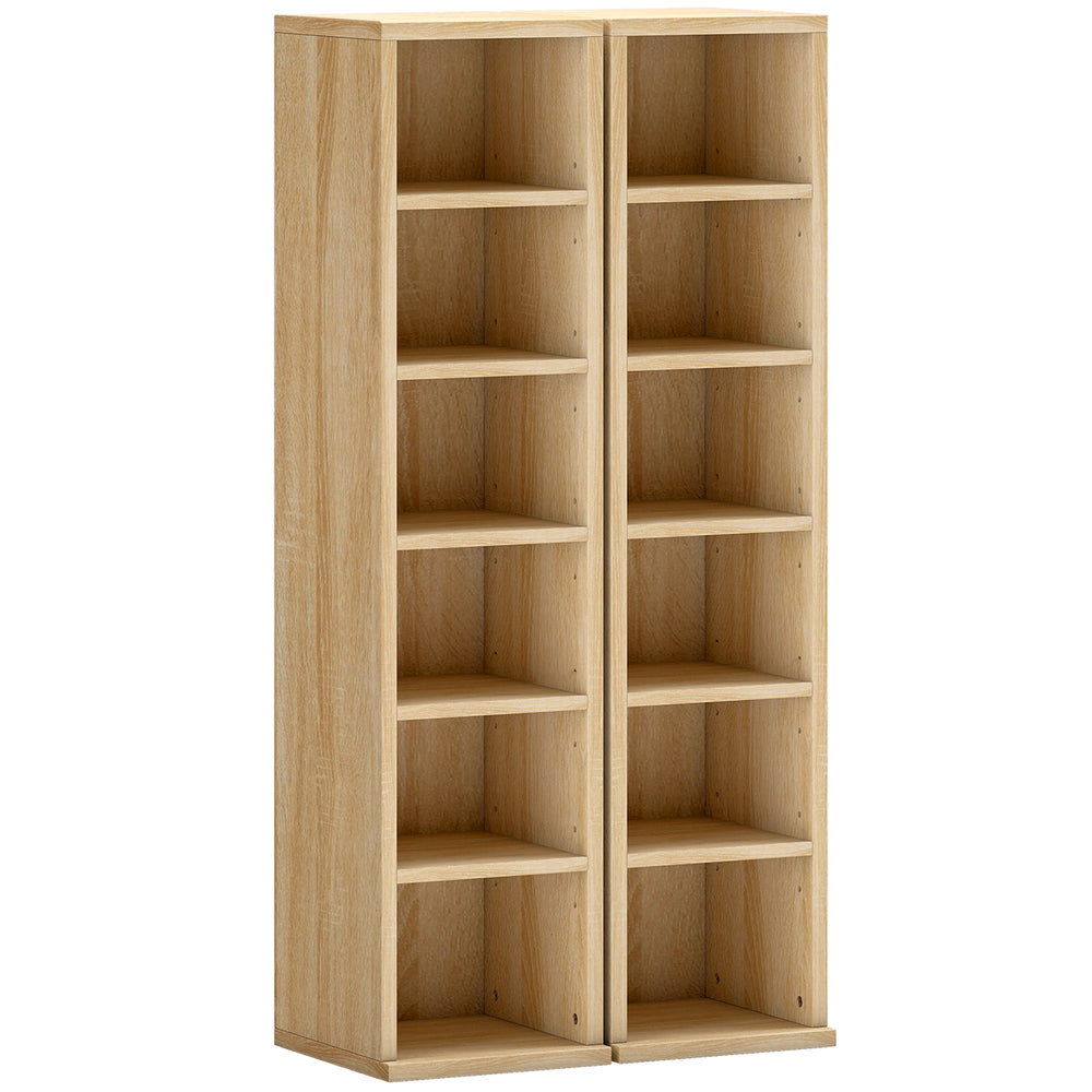 HOMCOM Set of 2 CD Media Display Shelf Unit Tower Rack with Adjustable Shelves, Oak