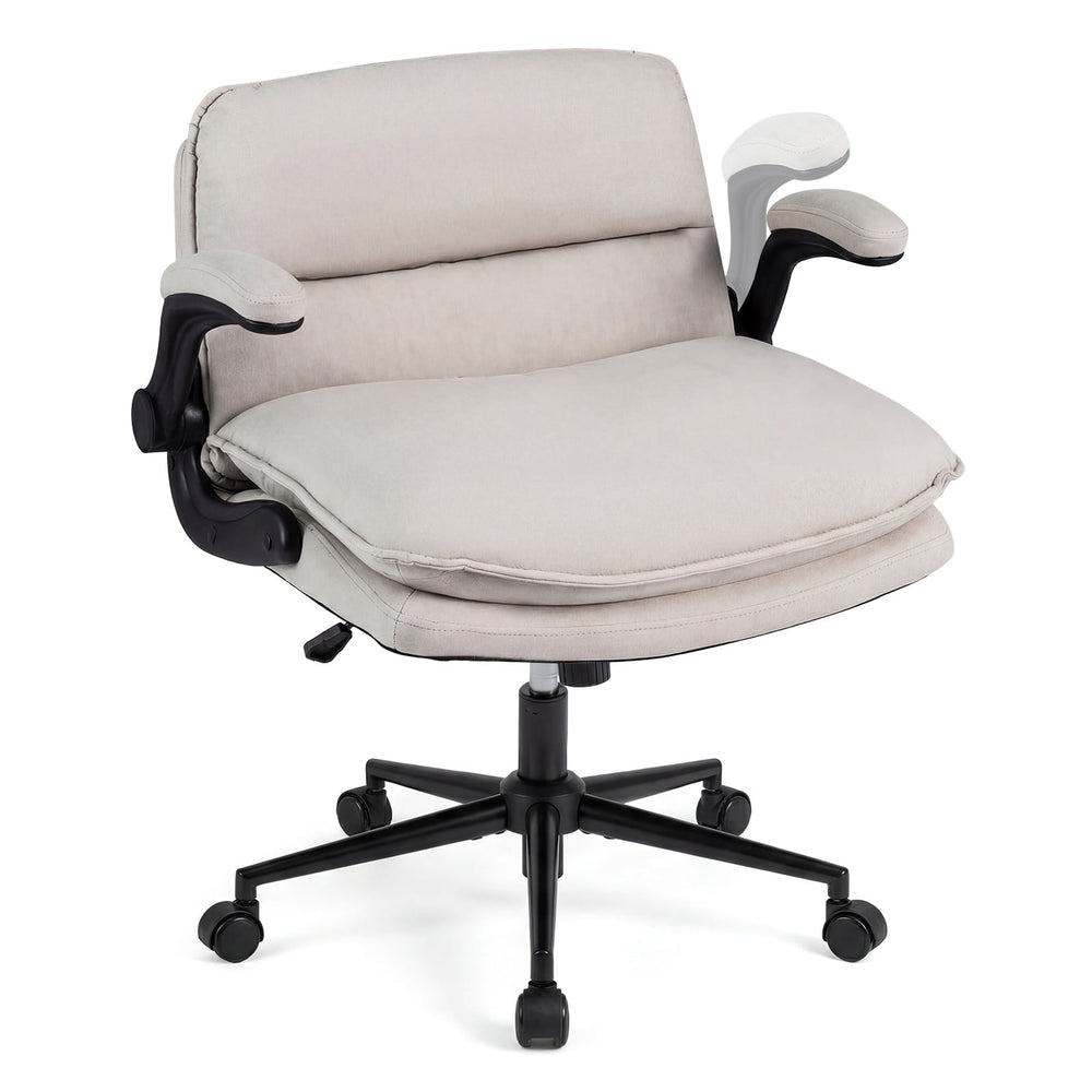 Criss Cross Chair on Wheels with Flip-up Arms Adjustable Height and Wide Backrest-Beige