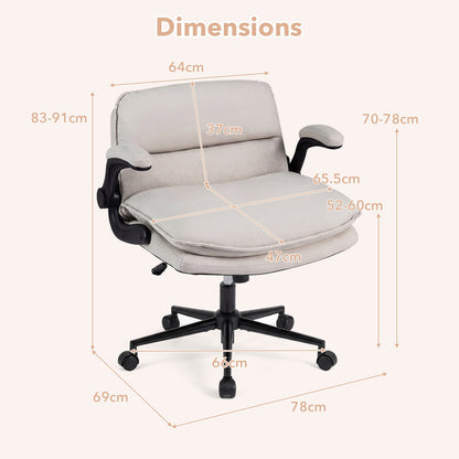 Criss Cross Chair on Wheels with Flip-up Arms Adjustable Height and Wide Backrest-Beige