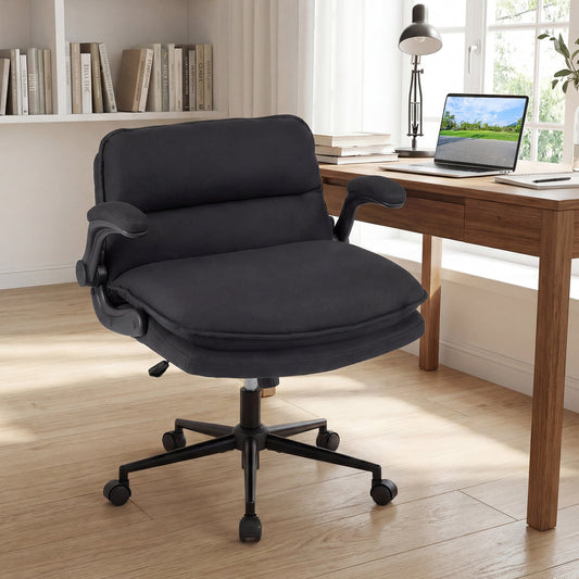 Criss Cross Chair on Wheels with Flip-up Arms Adjustable Height and Wide Backrest-Black and Grey