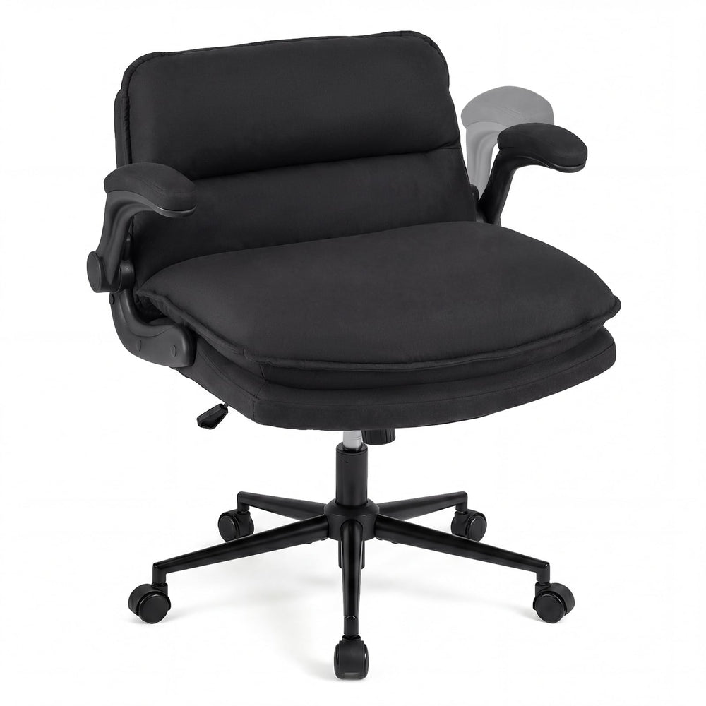 Criss Cross Chair on Wheels with Flip-up Arms Adjustable Height and Wide Backrest-Black and Grey
