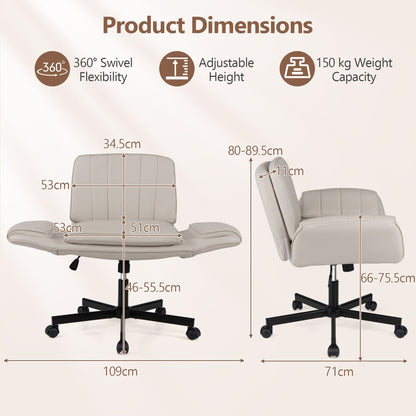 Criss Cross Office Chair with 6-Level Adjustable Arms and Wheels for Home Office-Beige