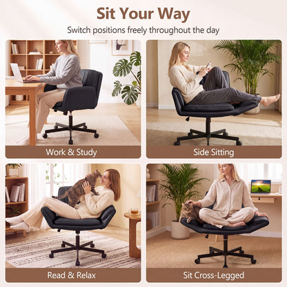Criss Cross Office Chair with 6-Level Adjustable Arms and Wheels for Home Office-Black