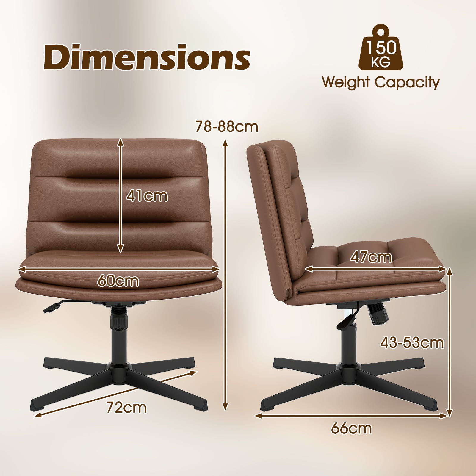 Criss Cross Legged Chair with Adjustable Height for Bedroom-Brown