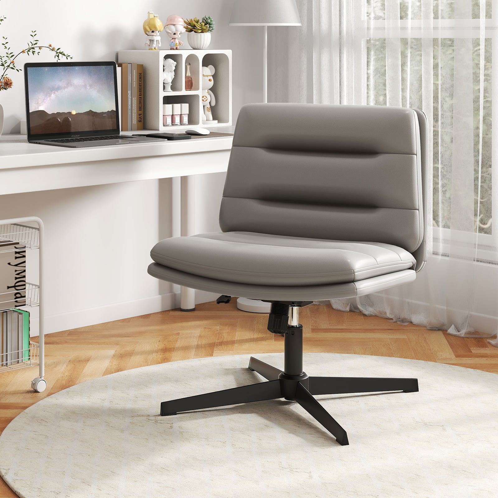 Criss Cross Legged Chair with Adjustable Height for Bedroom-Grey