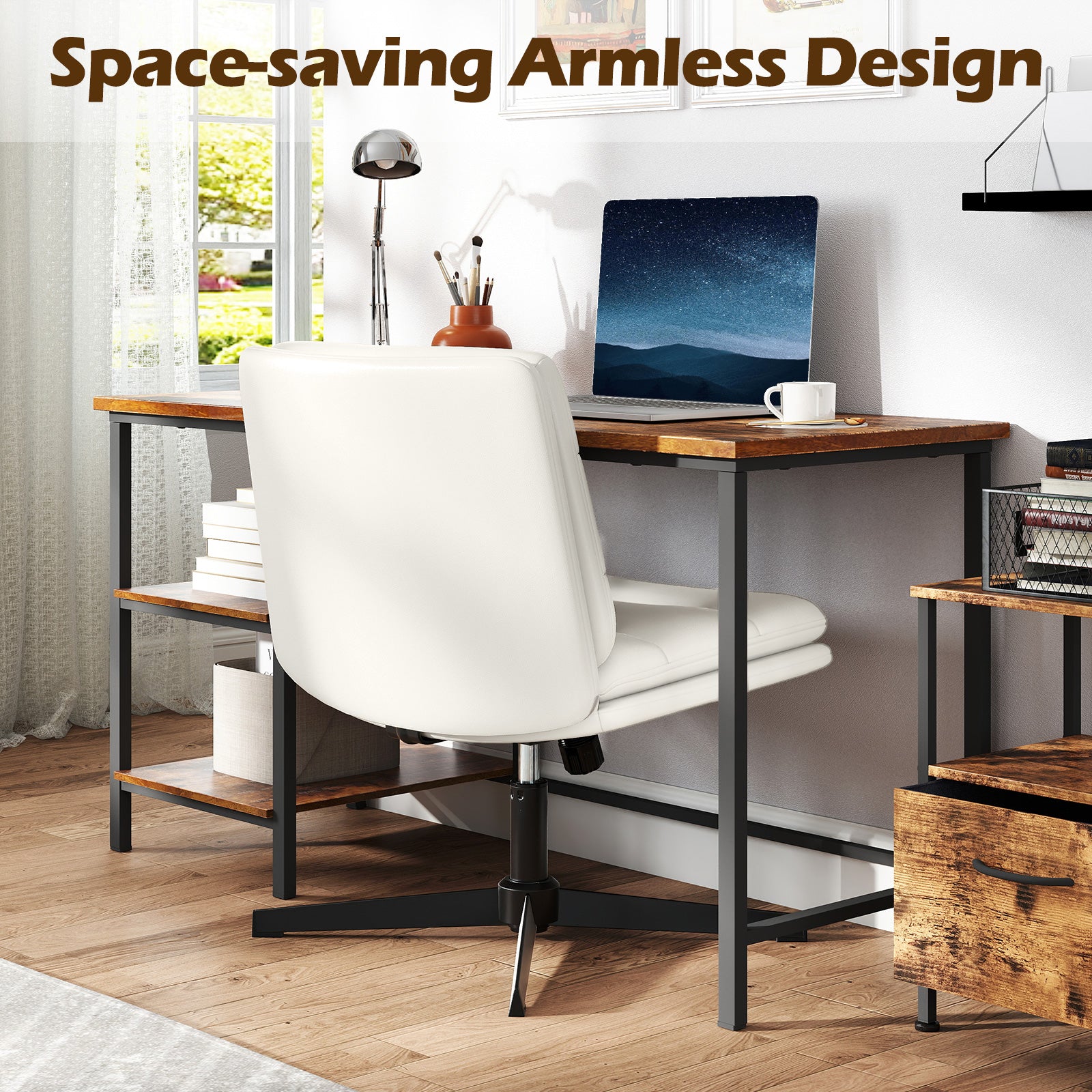 Criss Cross Legged Chair with Adjustable Height for Bedroom-Off White