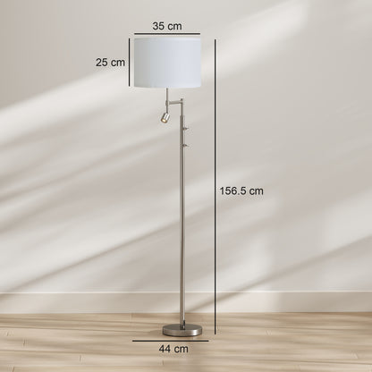 HOMCOM Modern Floor Lamp with Built-In Reading Light, Standing Lamp with Independent Switch, Satin Nickel