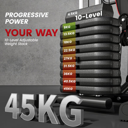 HOMCOM Multifunctional Home Gym Equipment Workout Station, Chest Station, Butterfly Press & Leg Developer, 45kg Weight Stack Multi Gym Machine Fitness Equipment for Full Body Fitness