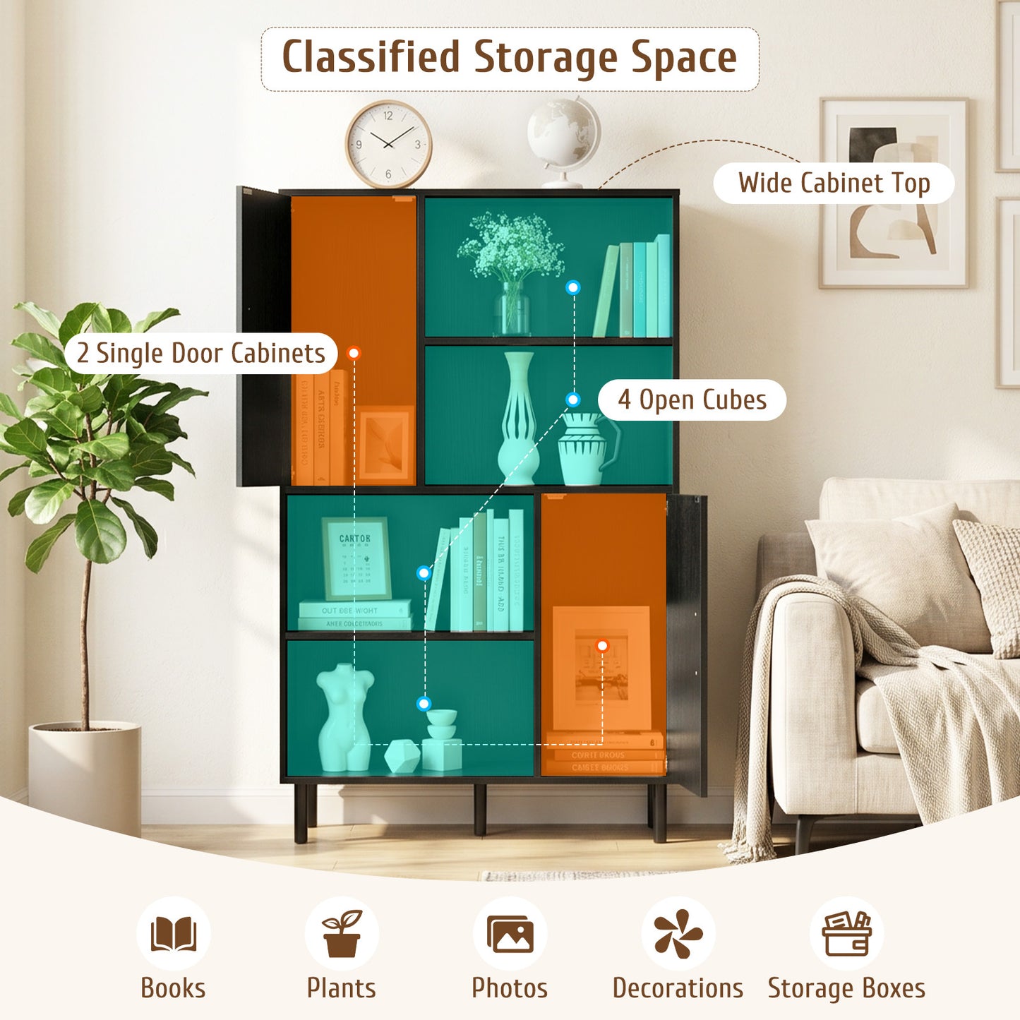 Cube Storage Cabinet with Metal Legs and Anti-topping Kits-Black