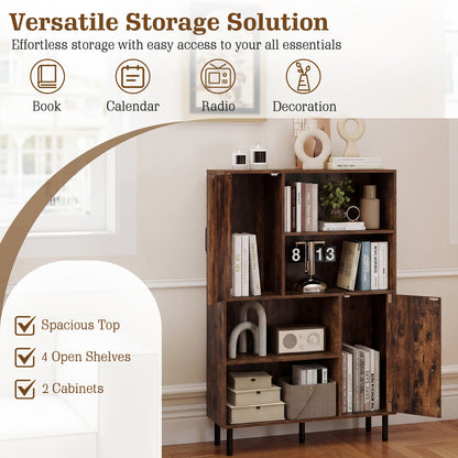 Cube Storage Cabinet with Metal Legs and Anti-topping Kits-Rustic Brown